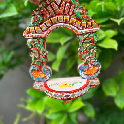 Handcrafted Lippan Art Ornate Arch Jharokha Style Candle Holder | Diwali Wall Decor
