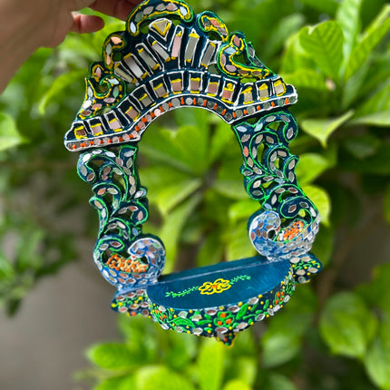 Handcrafted Lippan Art Ornate Arch Jharokha Style Candle Holder | Diwali Wall Decor
