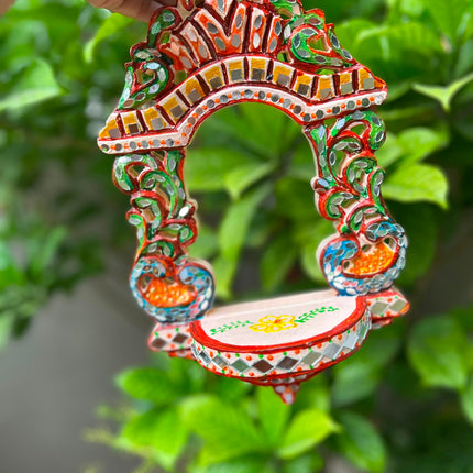 Handcrafted Lippan Art Ornate Arch Jharokha Style Candle Holder | Diwali Wall Decor