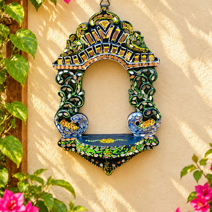 Handcrafted Lippan Art Ornate Arch Jharokha Style Candle Holder | Diwali Wall Decor