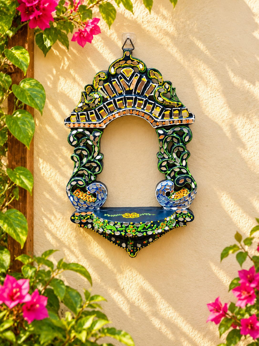 Handcrafted Lippan Art Ornate Arch Jharokha Style Candle Holder | Diwali Wall Decor