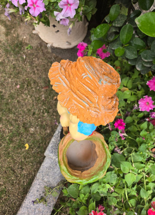 Cute Garden Boy Planter with Shovel – Decorative Resin Flower Pot for Indoor & Outdoor Decor - Pctkart