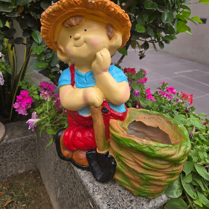 Cute Garden Boy Planter with Shovel – Decorative Resin Flower Pot for Indoor & Outdoor Decor - Pctkart
