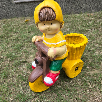 Cute Boy Tricycle Planter – Decorative Resin Cycle Pot for Indoor & Outdoor Garden Decor - Pctkart