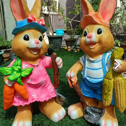 Rabbit Garden Statue Set for Outdoor Garden Decor | Animal Lawn Decoration (Pack of 2) - Pctkart