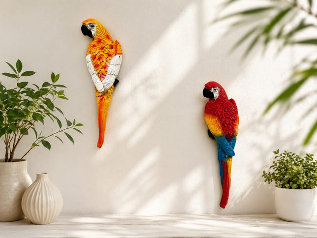 Colorful Macaw Parrot Wall Hanging Set | Tropical Bird Wall Decor for Home & Living Room Pack of 2 - Pctkart