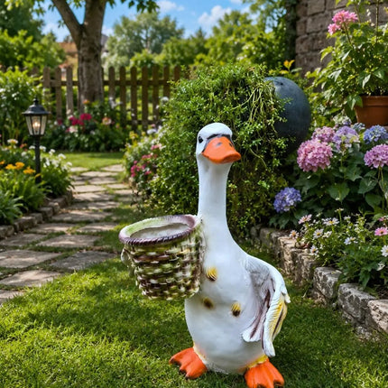 Duck Garden Planter Statue with Basket | Decorative Outdoor Garden Decor - Pctkart