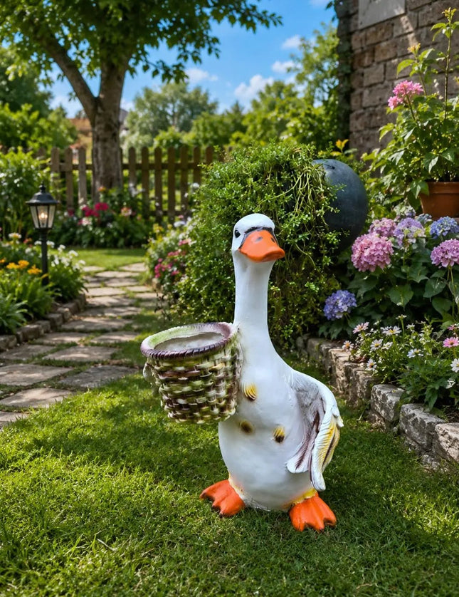Duck Garden Planter Statue with Basket | Decorative Outdoor Garden Decor - Pctkart