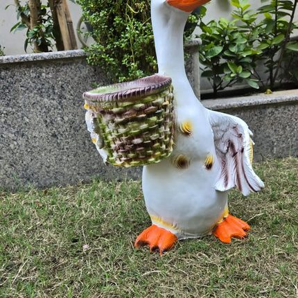 Duck Garden Planter Statue with Basket | Decorative Outdoor Garden Decor - Pctkart
