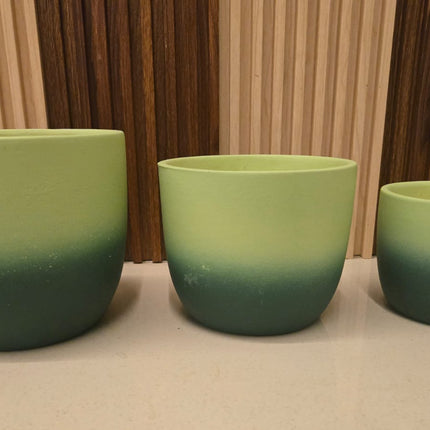 Set of 3 Green Gradient Ceramic Planter Pots | Indoor Plant Pots for Home & Office Decor - Pctkart