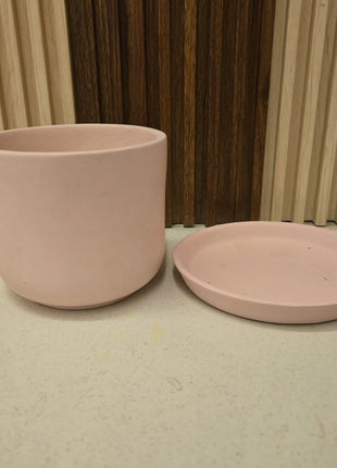 Pink Ceramic Planter Pot with Tray (10 x 12 cm) | Indoor Plant Pot for Home & Office Decor - Pctkart