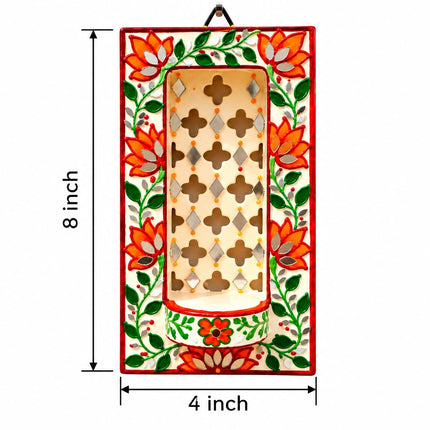 Handcrafted Lippan Art Floral Rectangular Jharokha Style Candle Holder