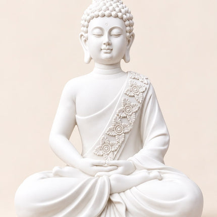 White Meditating Buddha Statue for Home Decor | Decorative Buddha Showpiece for Living Room & Office - Pctkart