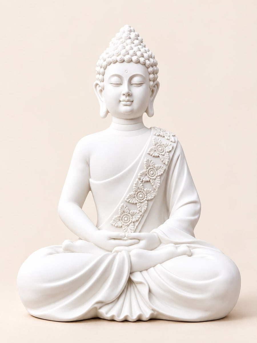 White Meditating Buddha Statue for Home Decor | Decorative Buddha Showpiece for Living Room & Office