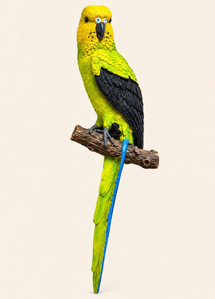 Yellow Green Parrot Wall Hanging Decor for Garden & Balcony  Outdoor Bird Statue 19 Inch