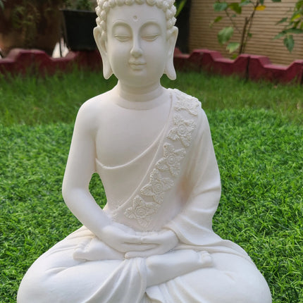 White Meditating Buddha Statue for Home Decor | Decorative Buddha Showpiece for Living Room & Office