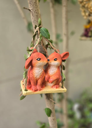 Cute Bunny Pack of 2 Couple Swing Hanging Garden Decor | Resin Rabbit Hanging Ornament for Home & Garden pack of 2 - Pctkart