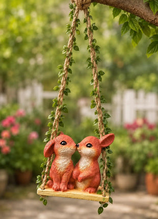 Cute Bunny Pack of 2 Couple Swing Hanging Garden Decor | Resin Rabbit Hanging Ornament for Home & Garden pack of 2 - Pctkart