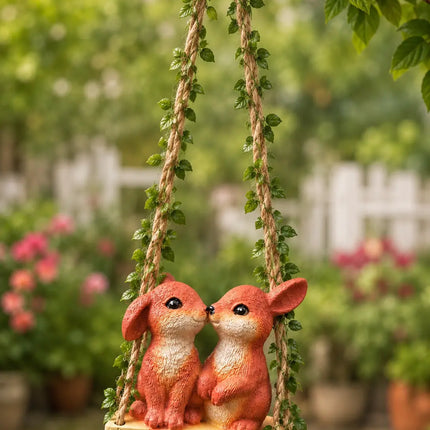 Cute Bunny Couple Swing Hanging Garden Decor for Balcony
