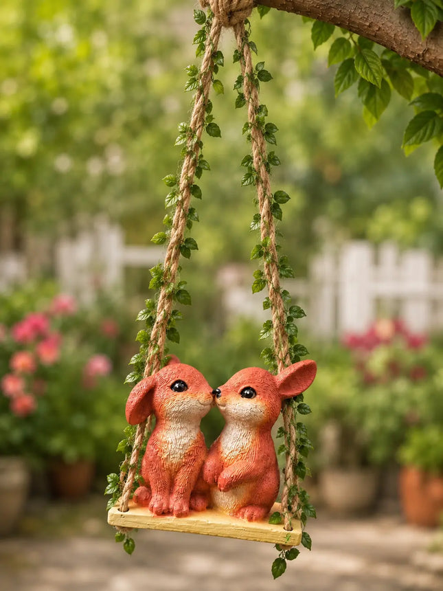 Cute Bunny Couple Swing Hanging Garden Decor for Balcony