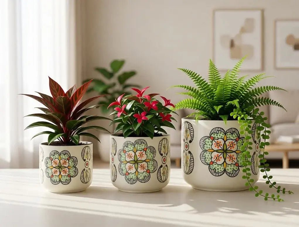 plates for indoor plants Decorative Ceramic Planters Set for Home Decor, Indoor Plants & Gifting | Pctkart