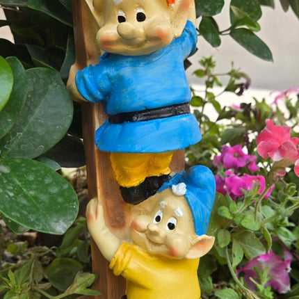 👉 Colorful dwarf climbing ladder garden statue, outdoor decorative figurine for home garden and pots
