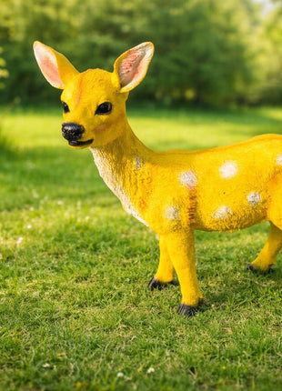 Vibrant Yellow Deer Fawn Garden Statue – Premium Outdoor Decor - Pctkart
