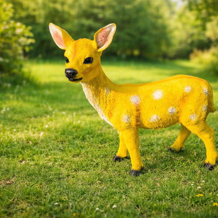 Vibrant Yellow Deer Fawn Garden Statue – Premium Outdoor Decor - Pctkart