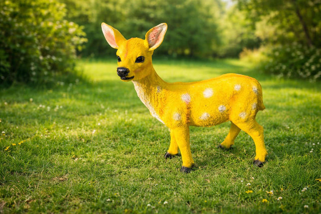 Vibrant Yellow Deer Fawn Garden Statue – Premium Outdoor Decor - Pctkart