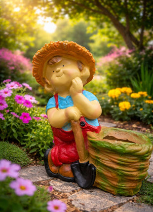 Cute Garden Boy Planter with Shovel – Decorative Resin Flower Pot for Indoor & Outdoor Decor - Pctkart