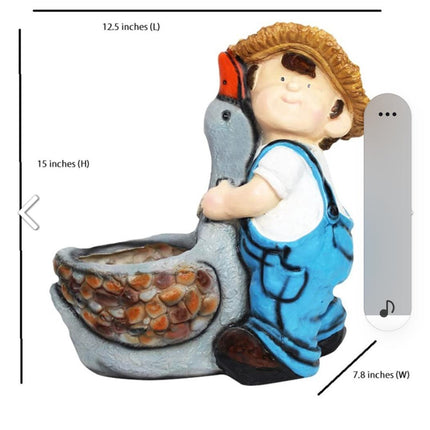 Cute Boy Resin Planter with Bird | Decorative Garden Pot & Outdoor Home Decor - Pctkart