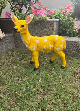 Vibrant Yellow Deer Fawn Garden Statue – Premium Outdoor Decor - Pctkart