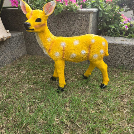 Vibrant Yellow Deer Fawn Garden Statue – Premium Outdoor Decor - Pctkart