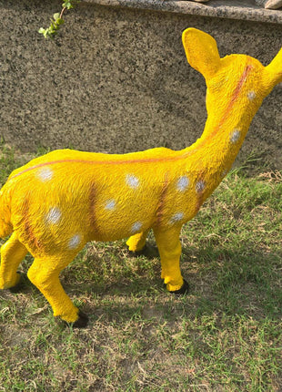 Vibrant Yellow Deer Fawn Garden Statue – Premium Outdoor Decor - Pctkart