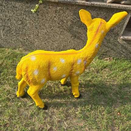 Vibrant Yellow Deer Fawn Garden Statue – Premium Outdoor Decor - Pctkart