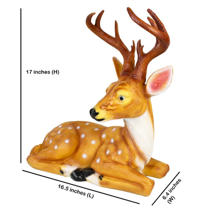 Animal garden statue featuring a sitting deer with detailed antlers for lawn decor