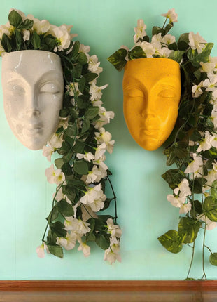 Pctkart Fiber Couple Face planter Pack of 2 yellow and white home and wall decor - Pctkart
