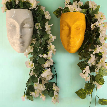 Pctkart Fiber Couple Face planter Pack of 2 yellow and white home and wall decor - Pctkart