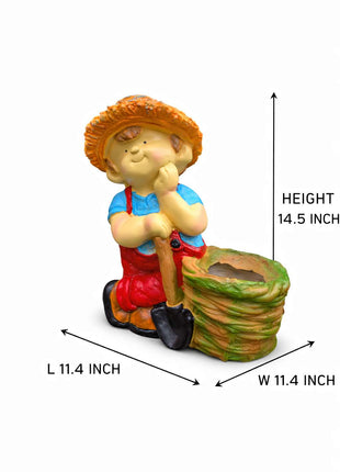 Cute Garden Boy Planter with Shovel – Decorative Resin Flower Pot for Indoor & Outdoor Decor - Pctkart