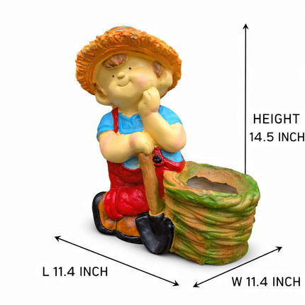 Cute Garden Boy Planter with Shovel – Decorative Resin Flower Pot for Indoor & Outdoor Decor - Pctkart