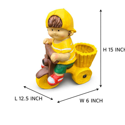 Cute Boy Tricycle Planter – Decorative Resin Cycle Pot for Indoor & Outdoor Garden Decor - Pctkart