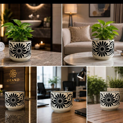 Decorative indoor ceramic plant pots with floral design