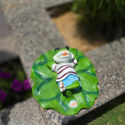 Cute Frog on Leaf Garden Decor | Relaxing Frog Statue for Outdoor, Balcony & Plant Decoration - Pctkart