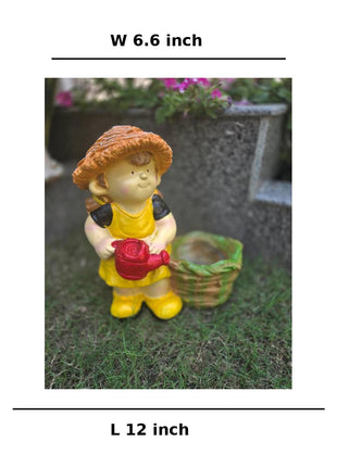 Cute Garden Girl Planter Statue (12×6.6×15 Inch) – Decor + Plant Holder - Pctkart