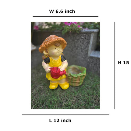 Cute Garden Girl Planter Statue (12×6.6×15 Inch) – Decor + Plant Holder - Pctkart