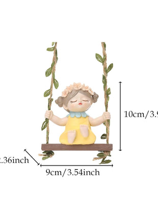 Cute Swing Girl PACK OF 2 Resin Showpiece for Home & Garden Decor | Decorative Hanging Figurine | PCTKART - Pctkart