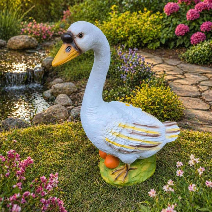 White Goose Garden Statue with Eggs – Decorative Outdoor Bird Sculpture (10 x 3.5 x 5.9 Inch) - Pctkart