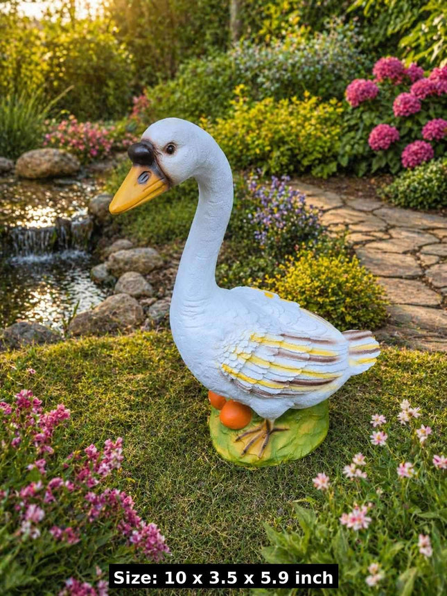 White Goose Garden Statue with Eggs – Decorative Outdoor Bird Sculpture (10 x 3.5 x 5.9 Inch) - Pctkart