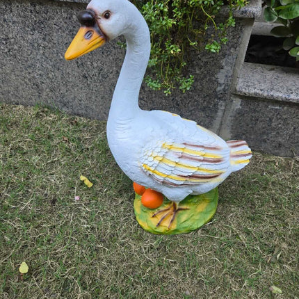 White Goose Garden Statue with Eggs – Decorative Outdoor Bird Sculpture (10 x 3.5 x 5.9 Inch) - Pctkart