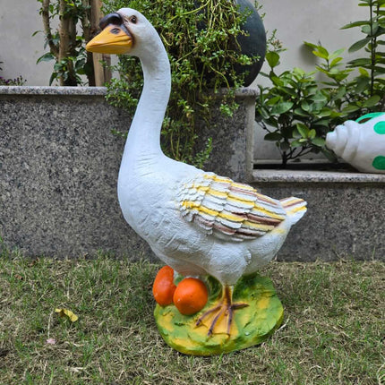 White Goose Garden Statue with Eggs – Decorative Outdoor Bird Sculpture (10 x 3.5 x 5.9 Inch) - Pctkart